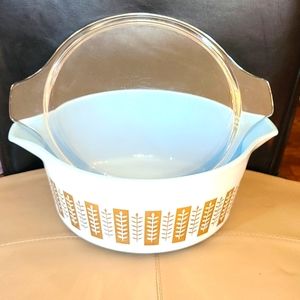 Pyrex vintage 1961 gold leaf delphite blue casserole 475b 475c with lid